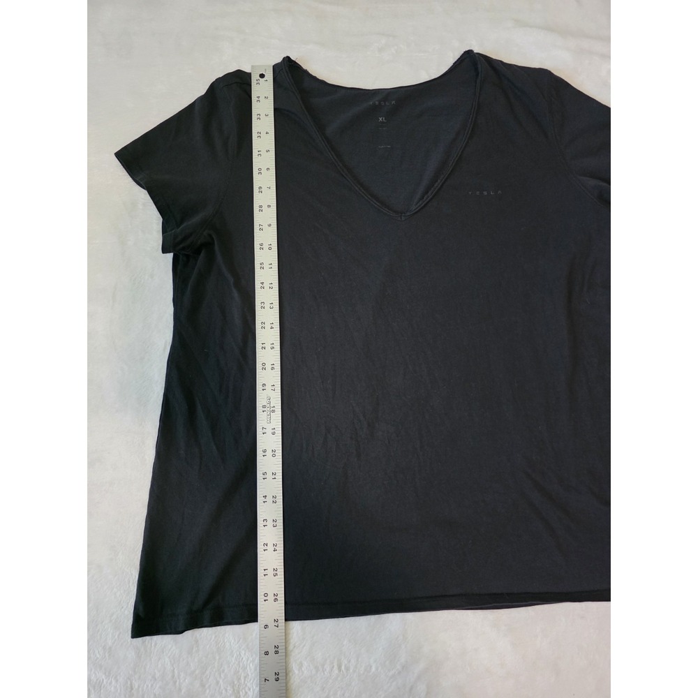 TESLA Womens XL black wordmark short sleeve v neck 100% cotton tee Spellout - Picture 6 of 8